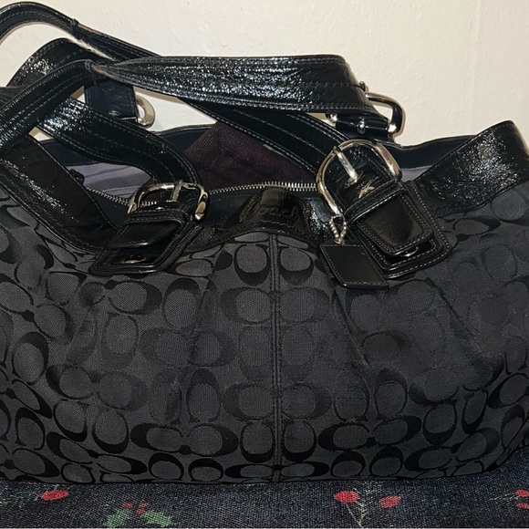 Coach Black Signature Satchel w/ Patent Leather Trim - Picture 2 of 13